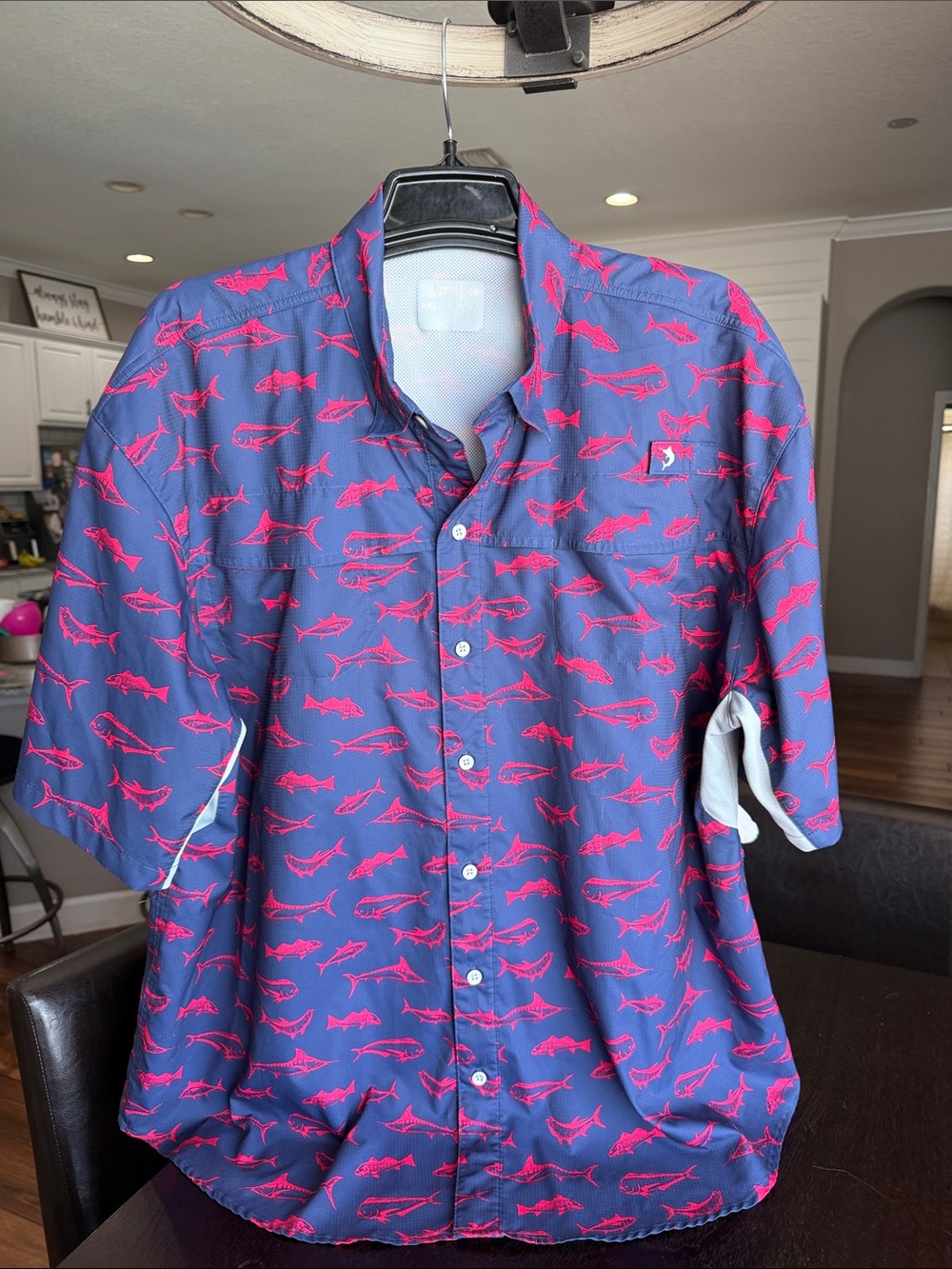 Reel legends Navy blue Button-Down Shirt with Pink/red Fish Print